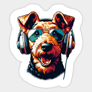 Welsh Terrier Smiling DJ in Bright Japanese Art Style Sticker